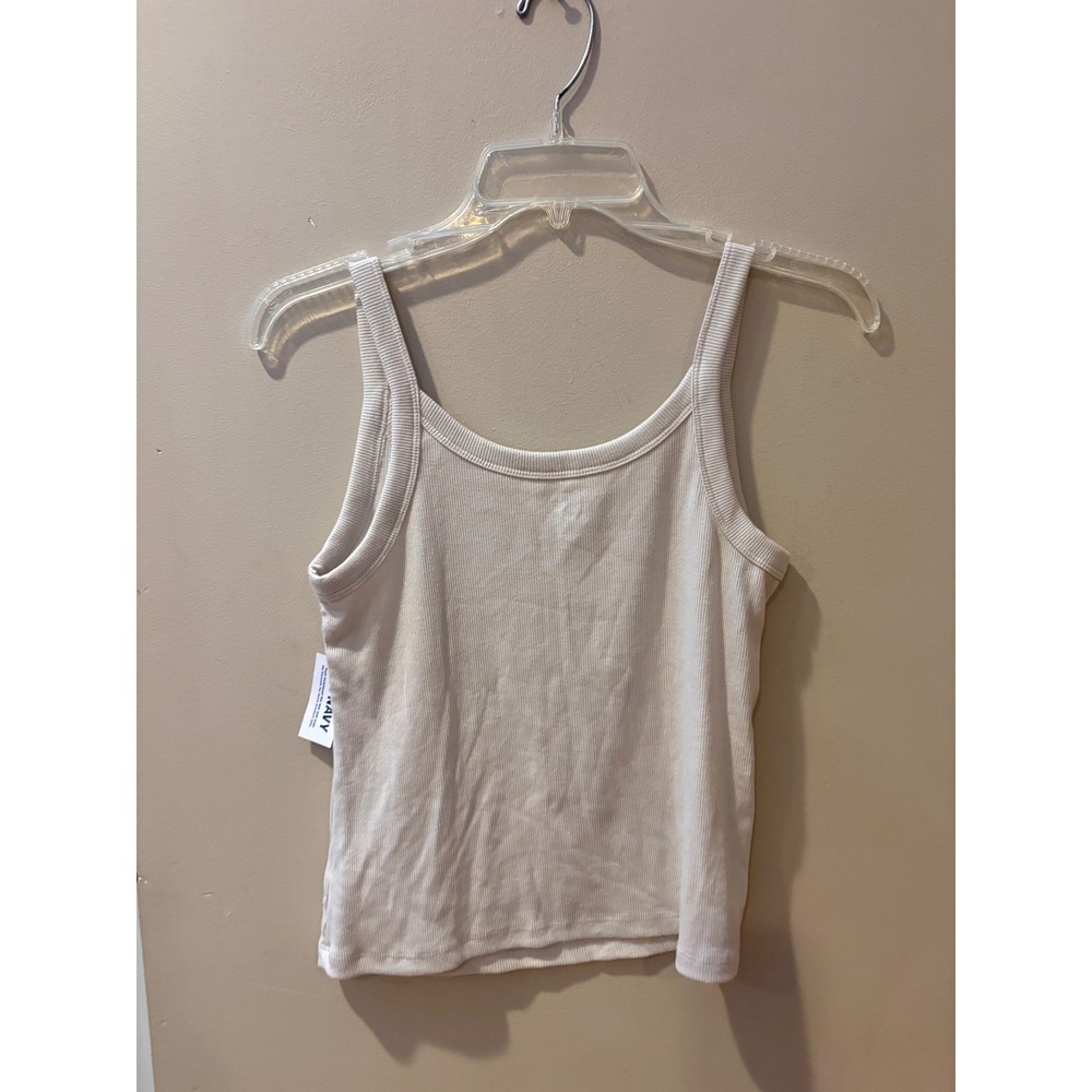 Old Navy Womens M Petite Cream Ribbed Scoop Neck Tank Top NWT $25